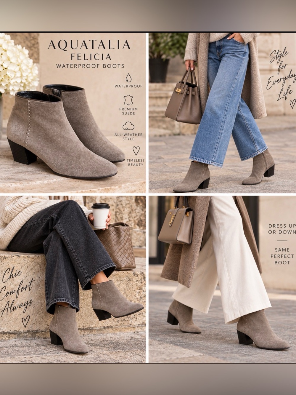 🔥Aquatalia Felicia Taupe Suede Ankle Booties Sz 7.5 Waterproof PriceFirm!